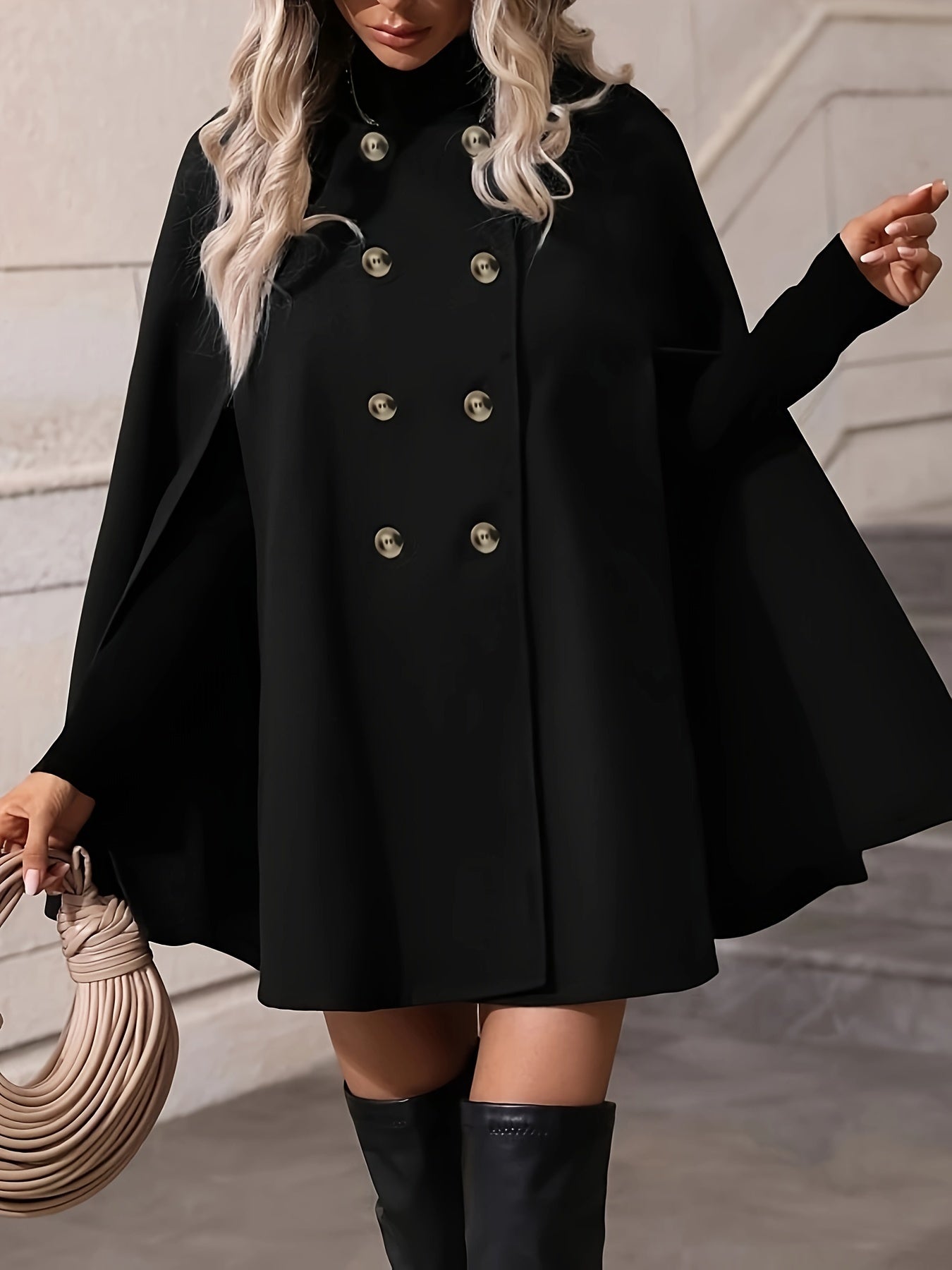 Double Breasted Wool Overcoat for Women, Elegant Winter Warmth, Solid Color Cloak MyFave Boutique