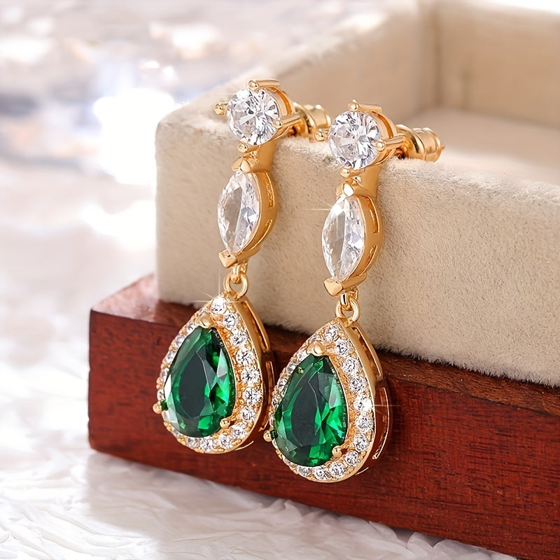 2 Pairs Women Fashion Pendant Earrings Luxury Elegant Green Synthetic Gemstones Bride Wedding Jewelry Surprise Gift for Girlfriend (No Box) MyFave Boutique