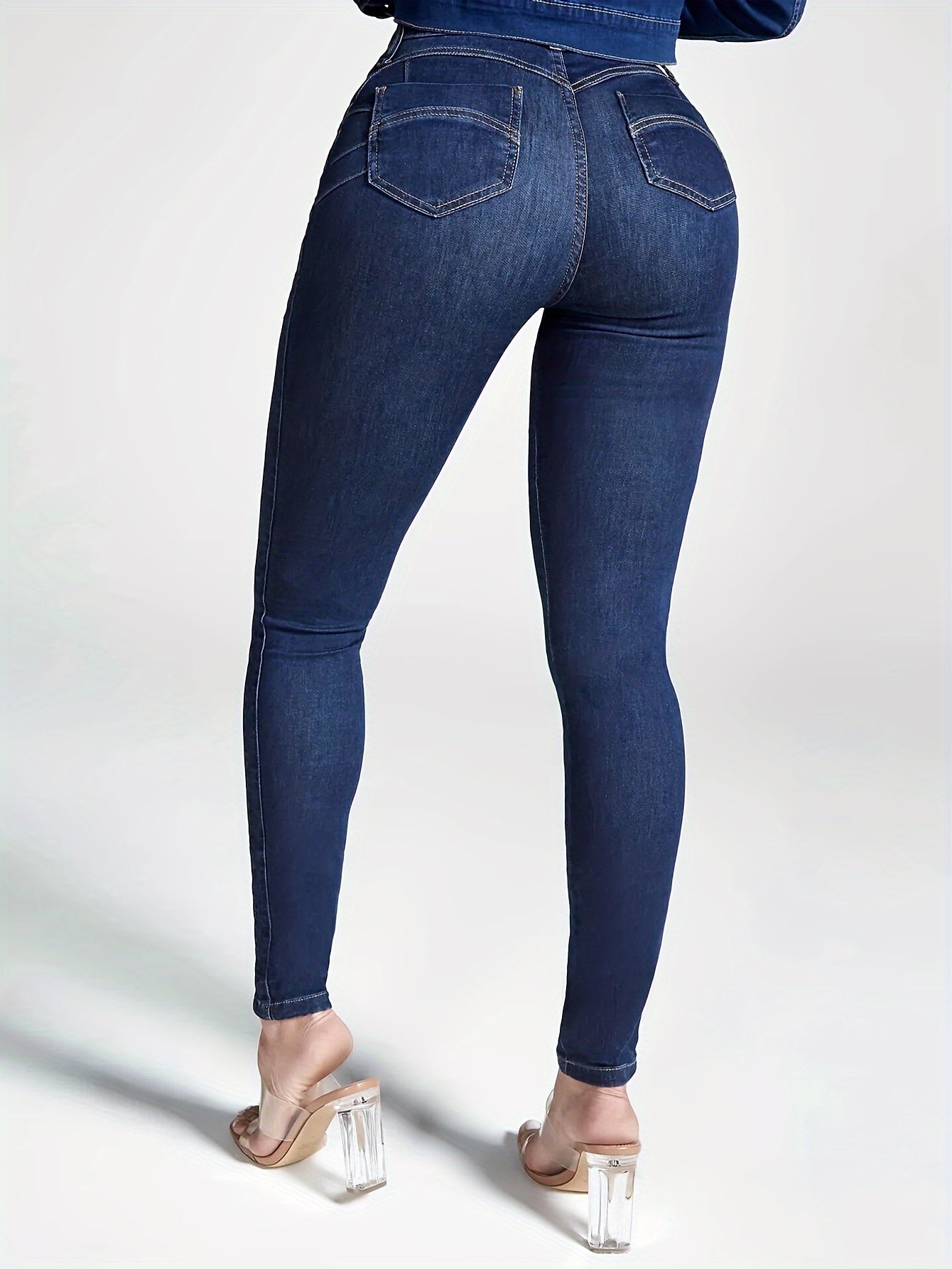 Stretchy High Waist Skinny Leg Jeans for Women - Butt Lifting, Solid Color, Classic Side Patchwork, Comfortable Denim Pants with Stretch Fabric, Five-Pocket Design, and Flattering Fit MyFave Boutique