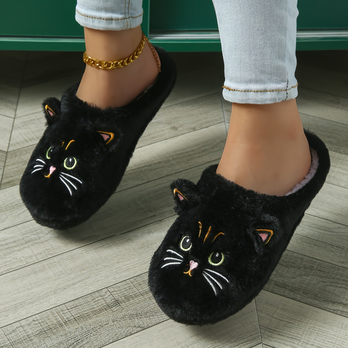 Cozy Cartoon Cat Plush Slippers for Women - Soft, Warm Indoor Shoes with Cute Big Eyes & Ears Design MyFave Boutique