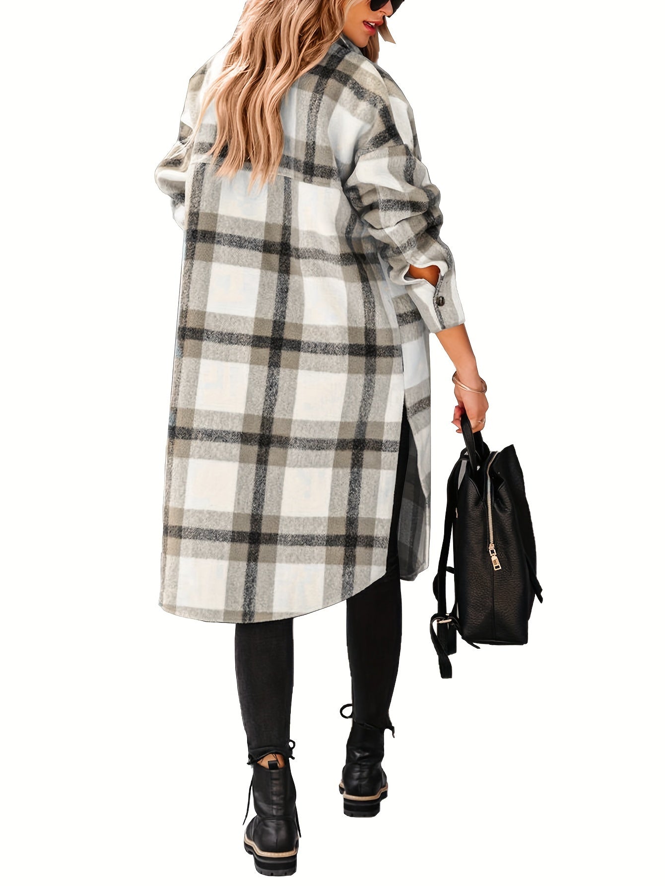 Women's Lounge Lapel Button Up Long Sleeve Plaid Long Shirt Jacket Shacket MyFave Boutique