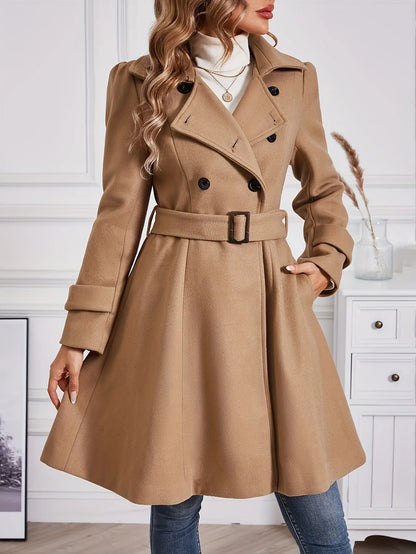 Elegant Belted Trench Coat for Women - Chic Lapel Collar, Long Sleeve, Solid Color, Machine Washable - Perfect for Fall/Winter MyFave Boutique