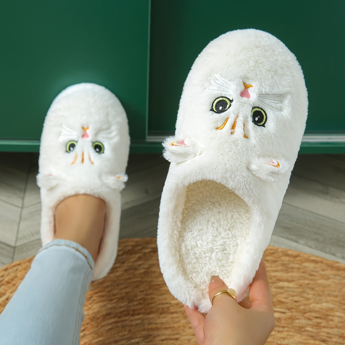 Cozy Cartoon Cat Plush Slippers for Women - Soft, Warm Indoor Shoes with Cute Big Eyes & Ears Design MyFave Boutique