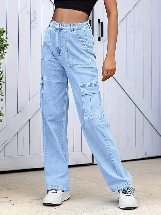 Cargo Pants Women Elastic High Waist Wide Leg Casual Cargo Jeans with 6 Pockets Drawstring Jogger Y2K Trousers. MyFave Boutique