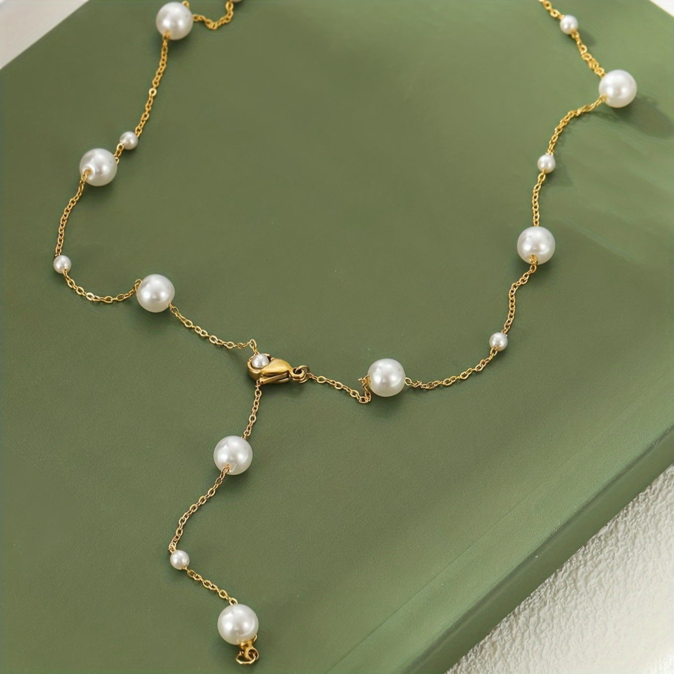 Luxury Stainless Steel Plated Y-Shaped Adjustable Faux Pearl Necklace MyFave Boutique