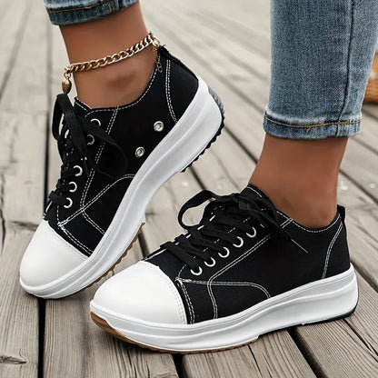 Women's Candy Color Lace-Up Platform Canvas Sneakers, All-Match Walking Trainers MyFave Boutique