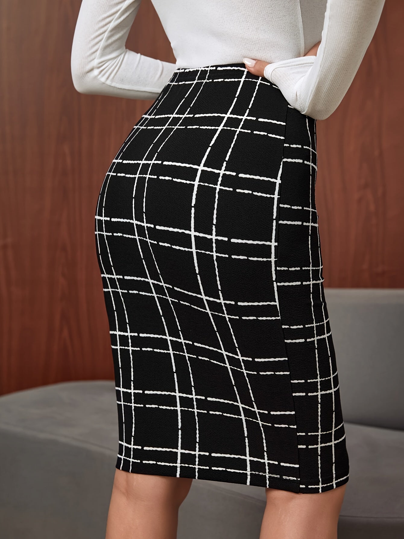 Versatile Plaid Print High Waist Pencil Skirt for Women's Spring and Summer Wardrobe MyFave Boutique