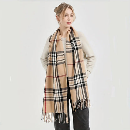 Chic Plaid Fringe Winter Scarf for Women - Super Soft, Cashmere-Feel Polyester, Warm & Windproof MyFave Boutique