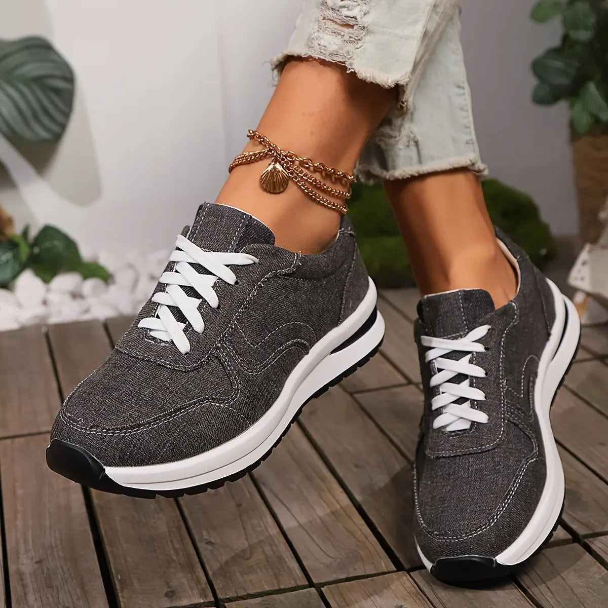 Women's Lace-Up Canvas Sneakers: Lightweight & Comfortable PVC Sole, Solid Colors MyFave Boutique