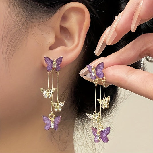 1 pair of Ladies' Earrings Dating pendant purple butterfly shape rhinestones alloy beauty elegance decor for girl and women MyFave Boutique