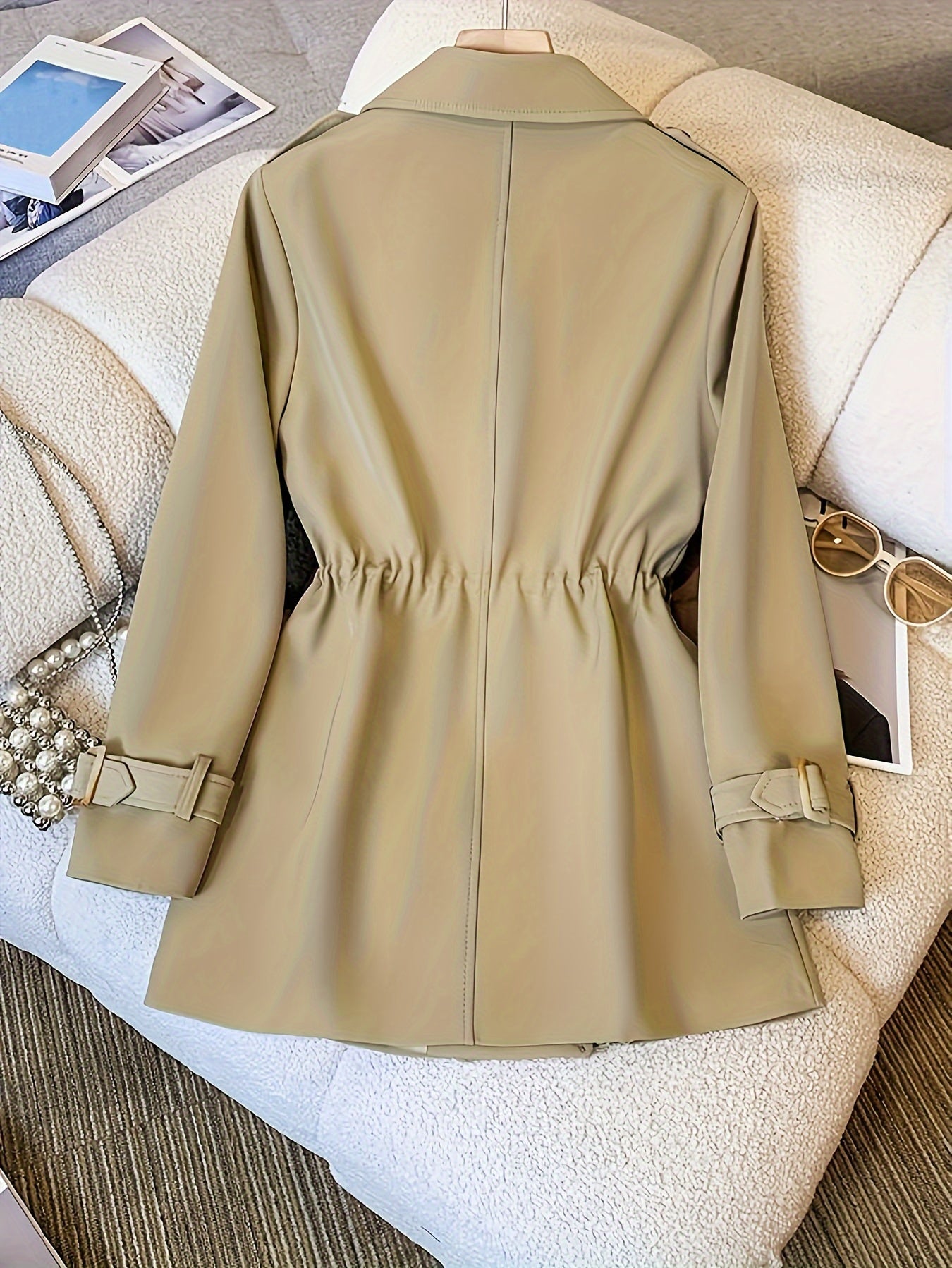 Women's Polyester Blazer Coat, Mid-Length, Classic Style, Polyester Fabric, Machine Washable, Double-Breasted, Open Front, Elegant And Fashionable MyFave Boutique