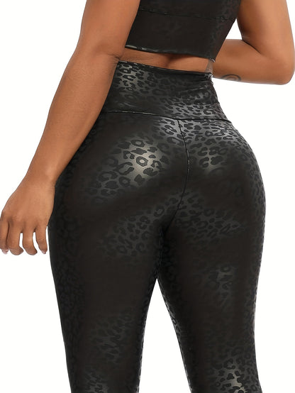 Leopard Print Butt Lifting Yoga Leggings, High Waist Fitness Sports Skinny Pants, Women's Activewear MyFave Boutique