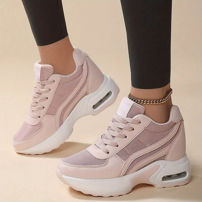 Women's Elevated Casual Sports Sneakers Breathable Mesh Air Cushion Shockproof Soles Low Top Lace-Up Round Toe Walking Shoes MyFave Boutique