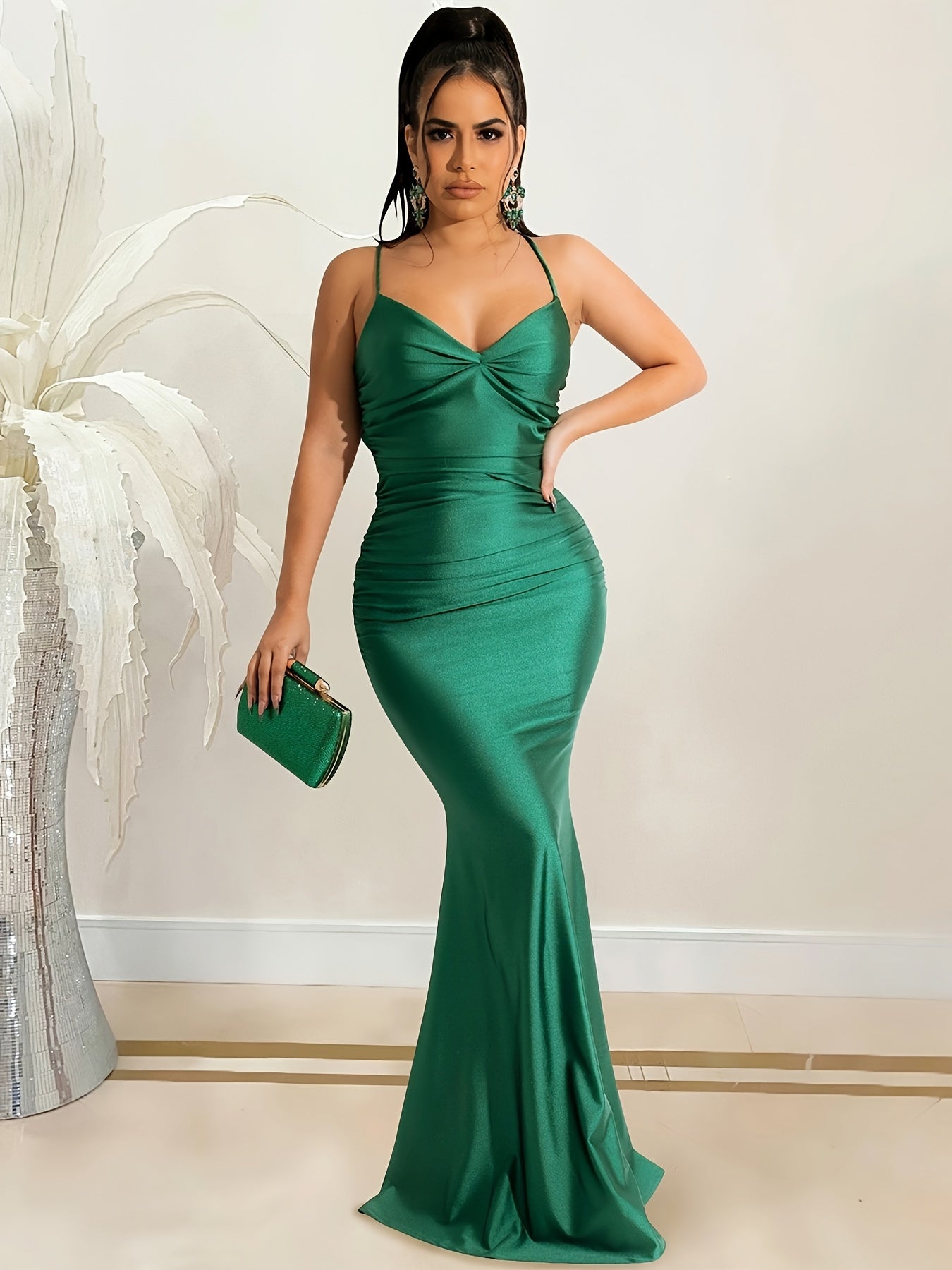 Women Off Shoulder V-Neck Maxi Long Dress Ruched Split Bodycon Mermaid Evening Cocktail Formal Dresses MyFave Boutique