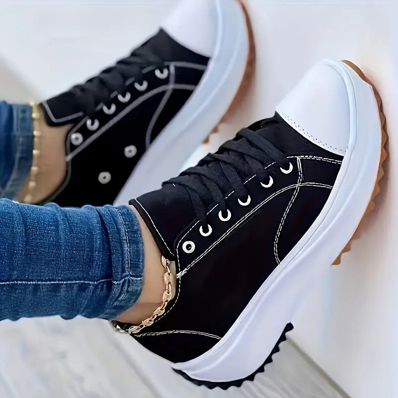 Women's Candy Color Lace-Up Platform Canvas Sneakers, All-Match Walking Trainers MyFave Boutique