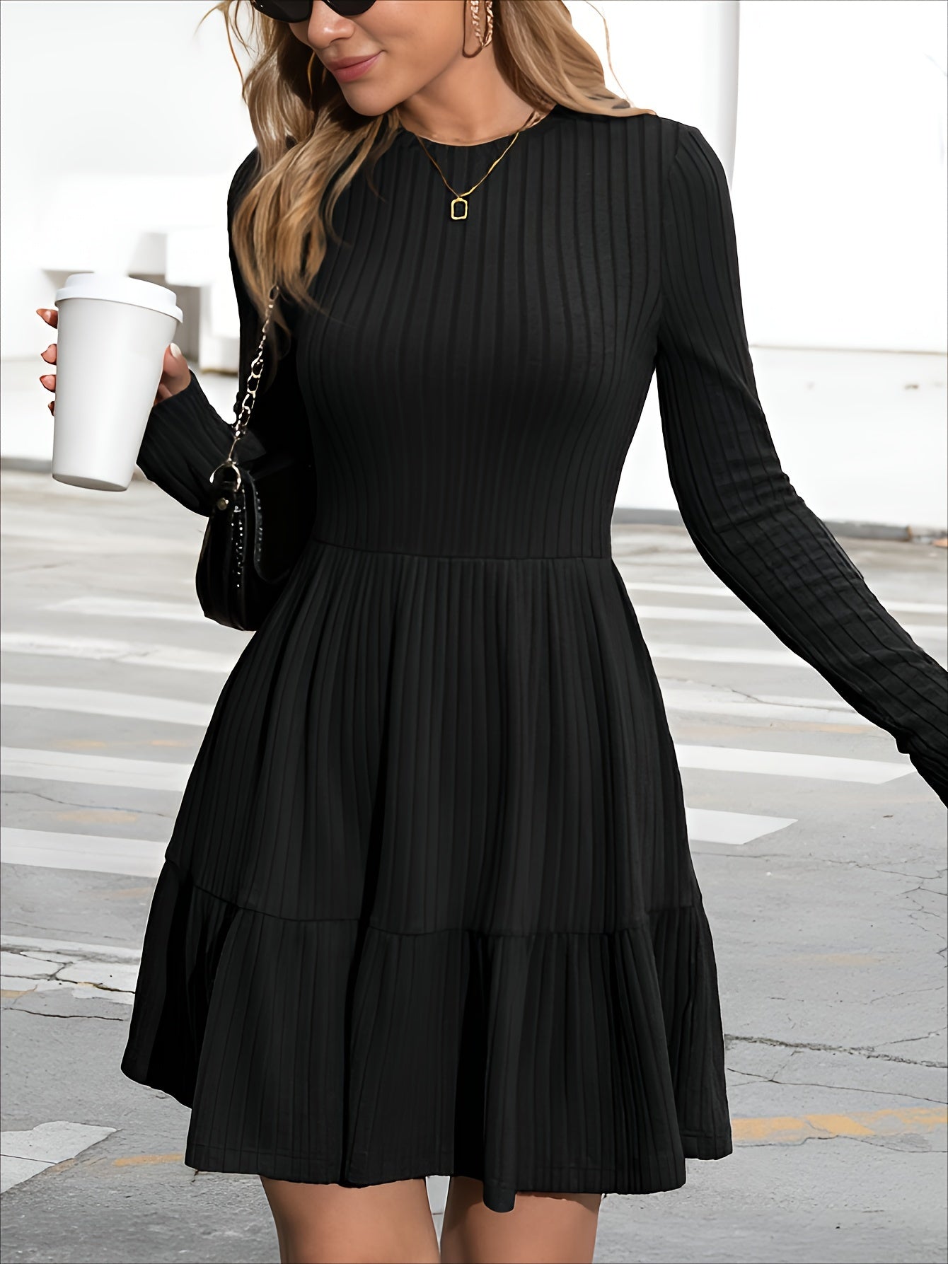 Long Sleeved Round Neck Women's Knit Dress MyFave Boutique