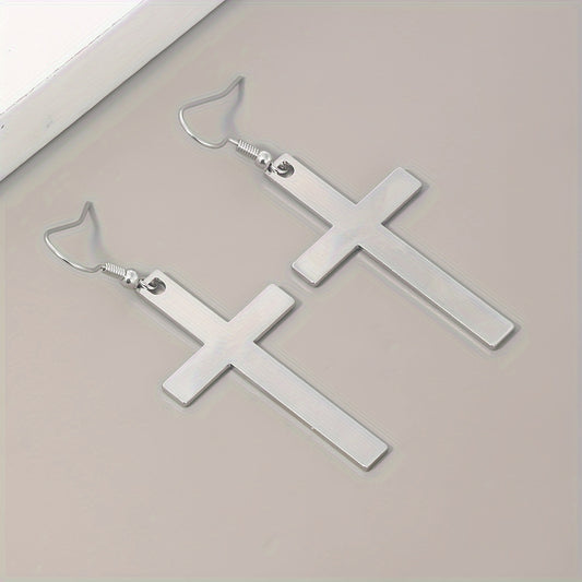 1 Pair Of Dangle Earrings 18k Gold Plated Trendy Cross Design Golden Or Silvery Pick A Color U Prefer Match Daily Outfits Party Decor MyFave Boutique