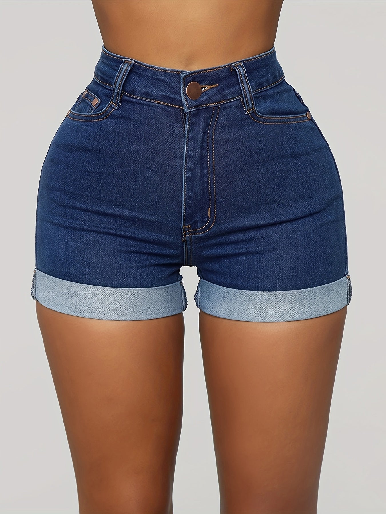 High-Waisted Stretchy Cuffed Hem Denim Shorts for Women - Slim Fit, Fashionable, Comfortable, Breathable, and Soft - Perfect Summer Essential for Casual Style, Outdoor Activities, and Beach Trips MyFave Boutique