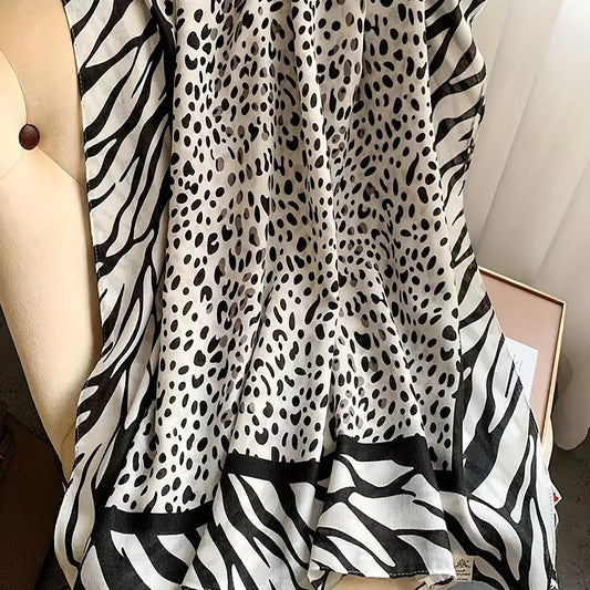 Leopard Splicing Zebra Striped Scarf Boho Thin Breathable Shawl Causal Outdoor Sunscreen Decorative Scarf MyFave Boutique