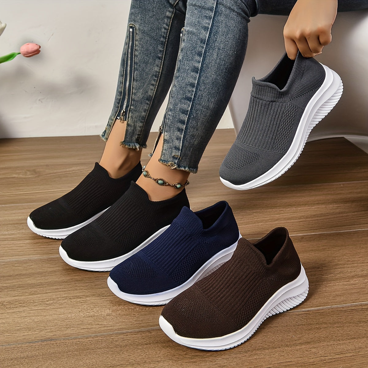 Women's Casual Sock Sneakers, Lightweight Elastic Running & Jogging Trainers, Breathable Low Top Sports Slip-On Shoes MyFave Boutique