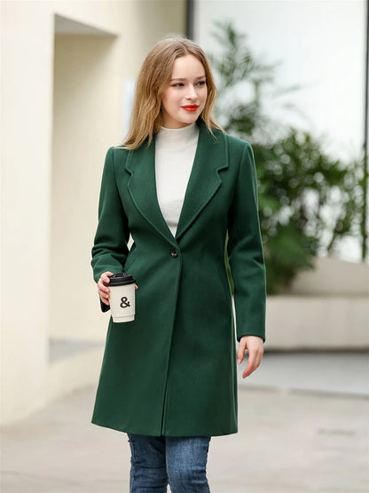 Women's Elegant Plush Blend Trench Coat Winter Outcoat Mid-Long Windproof Lapel Slim Pea Coats MyFave Boutique