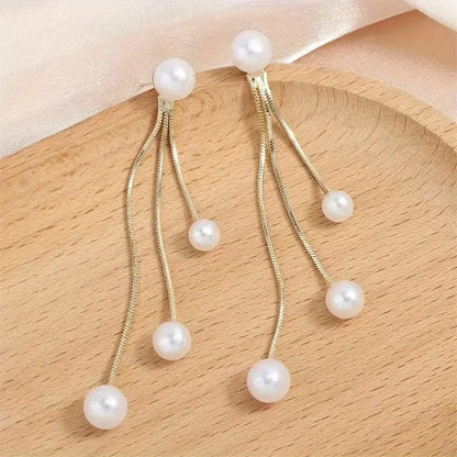 Elegant Simple Design 2PCS Stainless Steel Drop Dangle Earrings with Shell Pearl Tassels for Women - Hypoallergenic Long Threader Tassel Earrings for Daily and Party Occasions MyFave Boutique