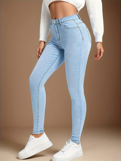 High-Rise Slim Fit Blue Jeans - Stretchy Denim, Slant Pockets, Comfortable High-Stretch Fabric, Womens Fashionable Denim Pants For Everyday Wear - Premium Quality, Soft Touch, And Stylish Design MyFave Boutique