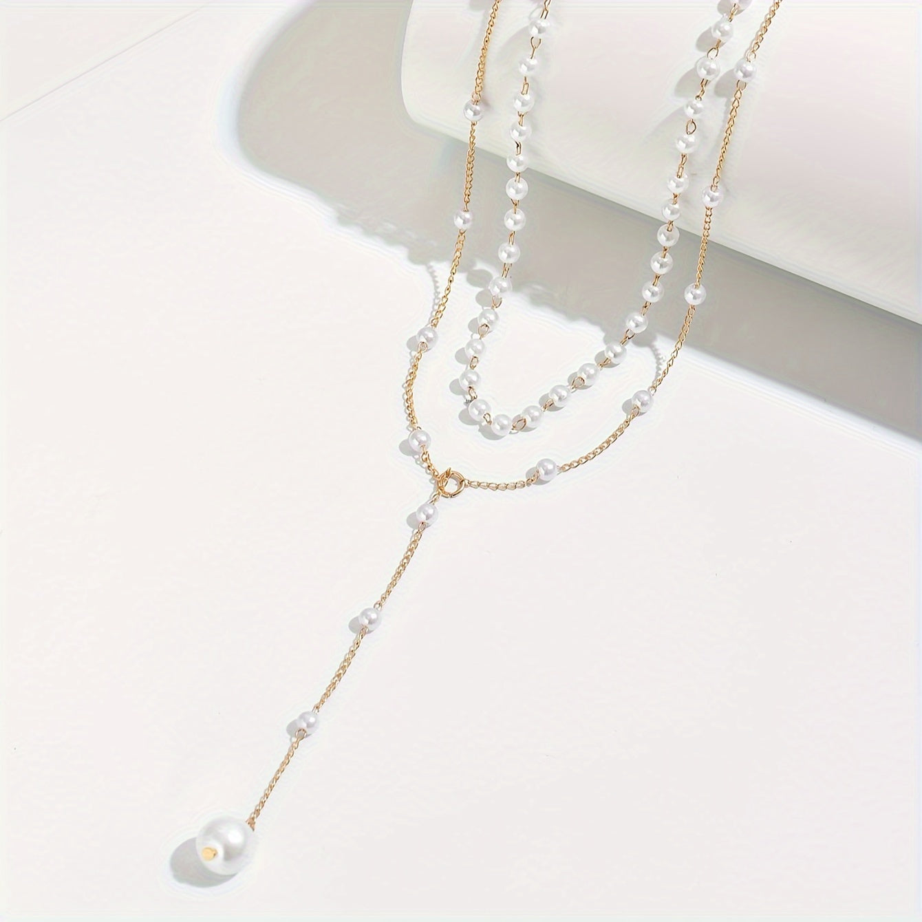 Elegant Vintage Style Double-Layer Pendant Necklace with Imitation Pearl Accents and Tassel Drop, Zinc Alloy Chain Necklace for Daily and Party Occasions - 1pc MyFave Boutique