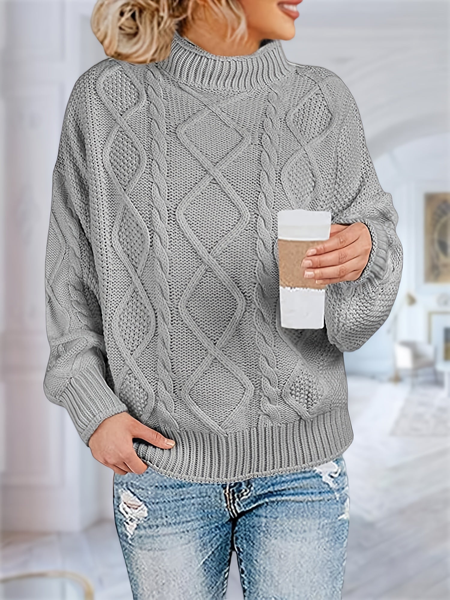 Womens Turtleneck Oversized Pullover Sweaters Cable Knit Batwing Long Sleeve Loose Fit Chunky Jumper Tops MyFave Boutique