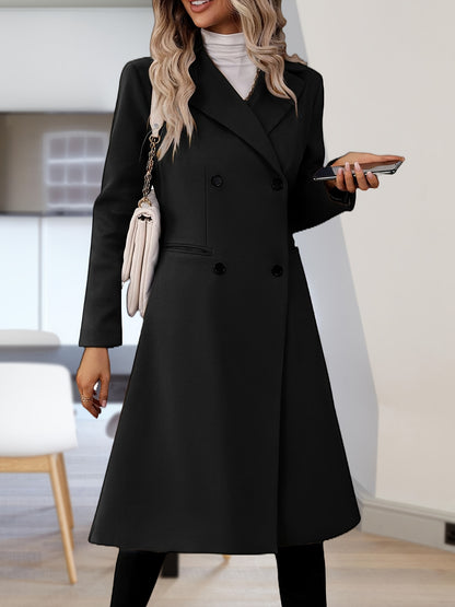 Womens Long Double Breasted Coats Lapel Collar Pea Coat Winter Slim Fit Jackets Trench Coat Outwear MyFave Boutique