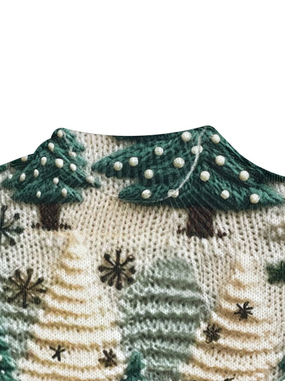 Cozy 3D Christmas Tree Print Sweater for Women - Thick, Soft Polyester Mock Neck Pullover with Long Sleeves MyFave Boutique