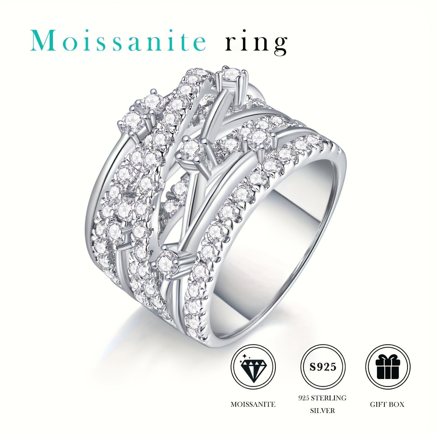 1 piece of 925 silver, 2024 new high-quality VVS-D color moissanite, women's fashion ring, suitable for engagement, wedding and confession, a gift for friends, loved ones and family, a must-have Valentine's Day gift for fashion parties MyFave Boutique