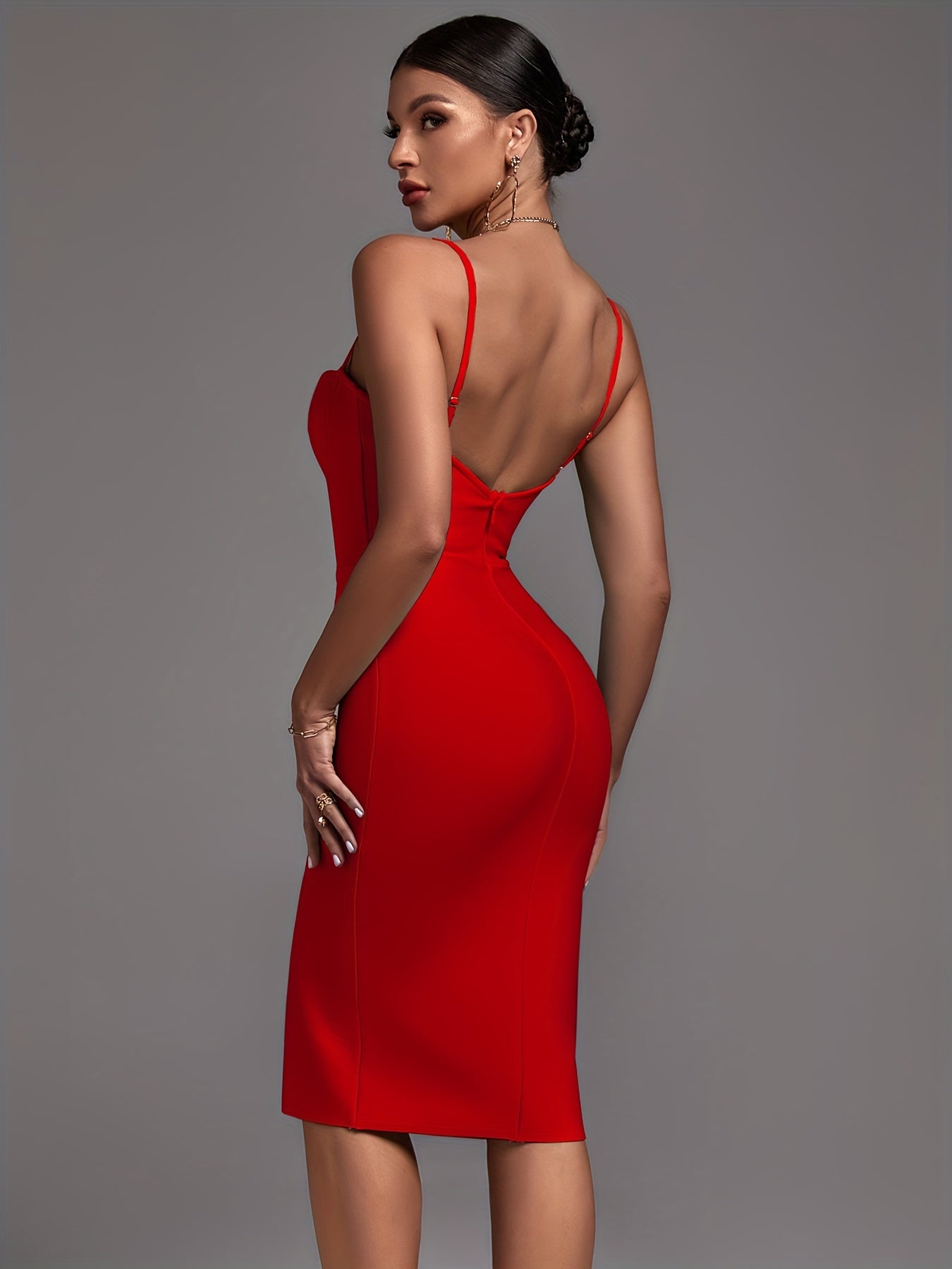 Backless Split Dress, Sexy Spaghetti Strap Bodycon Party Dress, Women's Clothing MyFave Boutique