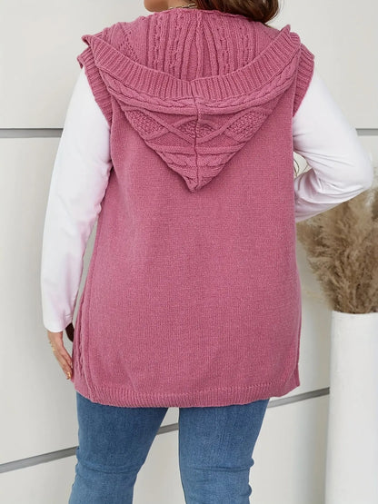 Plus Size Open Front Cable Knit Sleeveless Cardigan for Spring & Fall MyFave Boutique