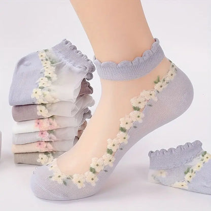 7 pairs 7 Pairs 3D Floral Lace Ankle Socks - Breathable & Comfy Women's Stockings MyFave Boutique