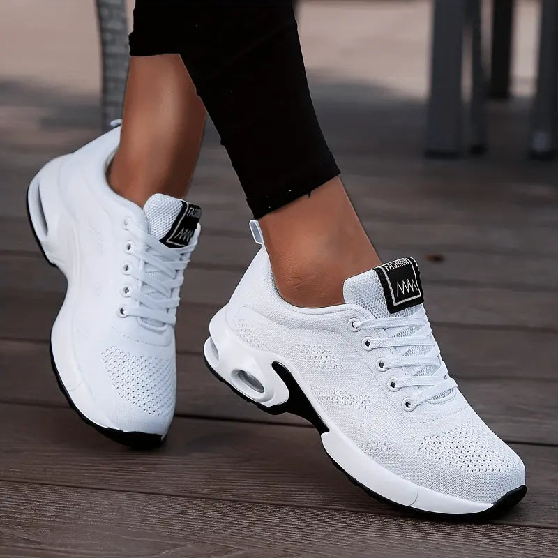 Women's Air Cushion Sneakers, Flying Woven Shock Absorbing Running Shoes, Lace Up Comfortable Outdoor Sports Shoes MyFave Boutique