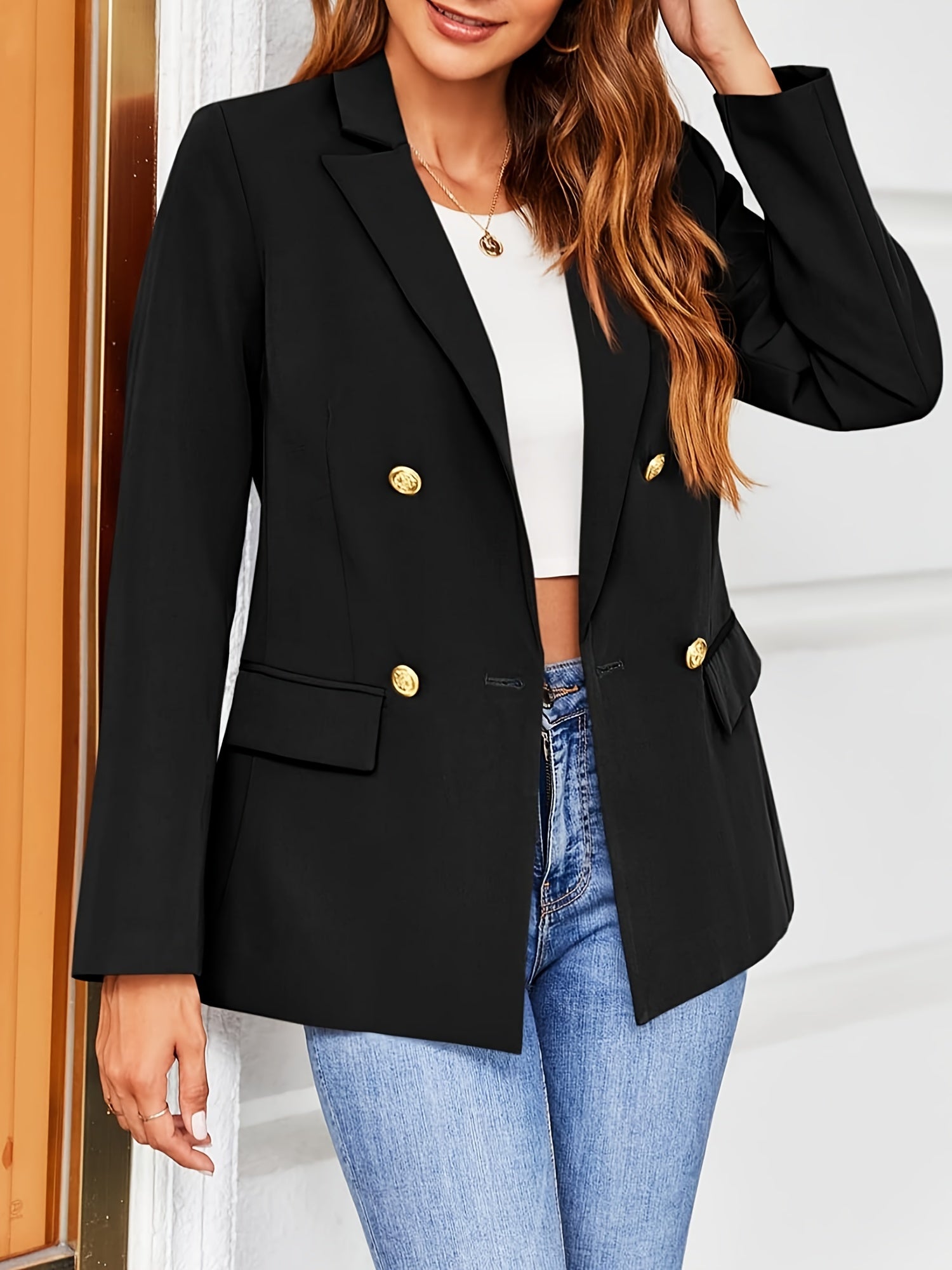 Women's Blazer Solid Color Casual Long Sleeve Lapel Button Blazer Jacket MyFave Boutique