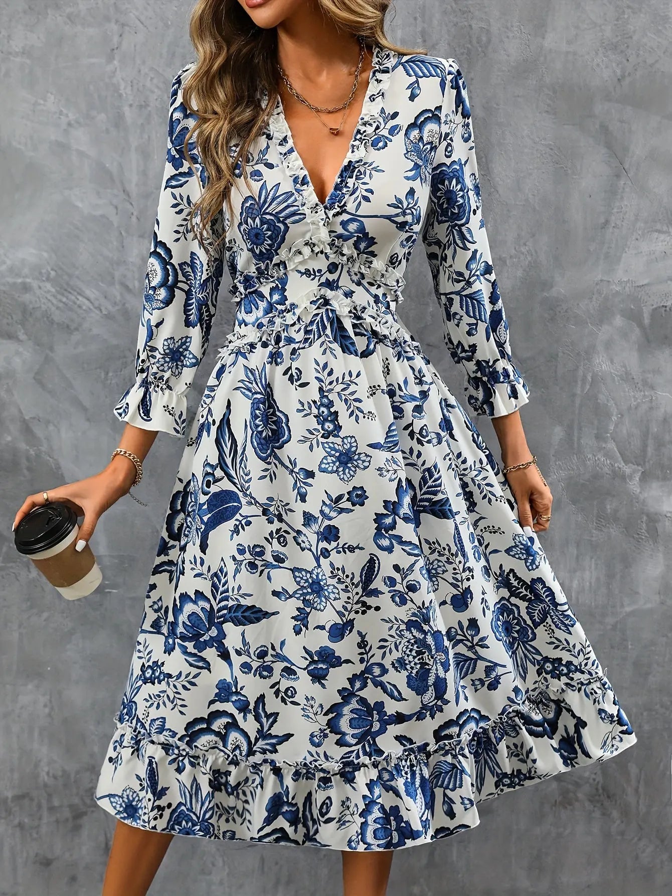 Floral Print Puff Sleeve Dress: Midi Dress Perfect for Spring & Summer, Women's Clothing MyFave Boutique