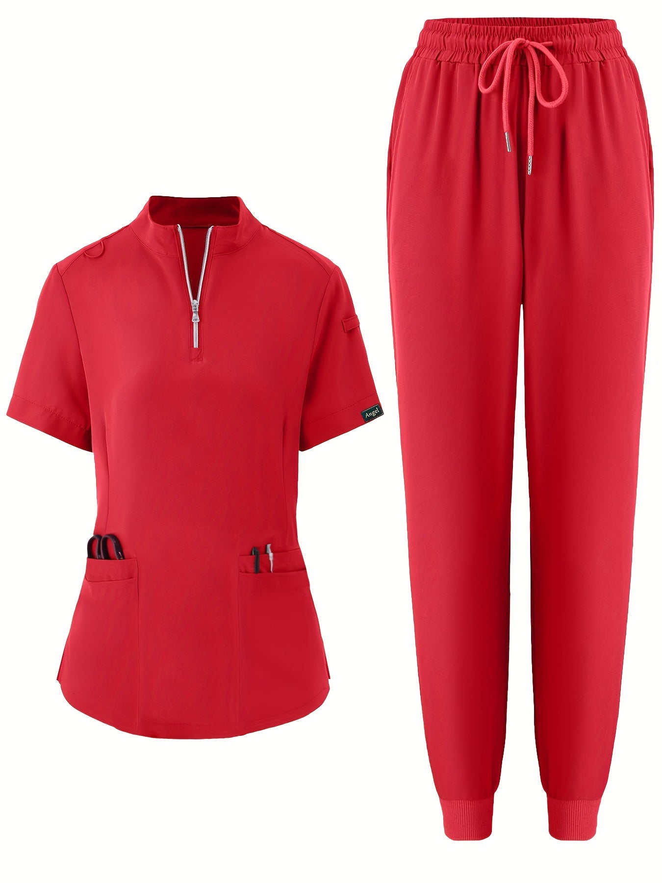 two-piece Professional Nurse Two-Piece Set: V-Neck Short Sleeve Top & Long Pants for Women MyFave Boutique