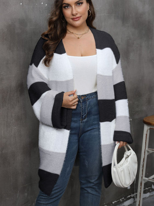 Plus Size Open Front Long Sleeve Cardigan Trendsi