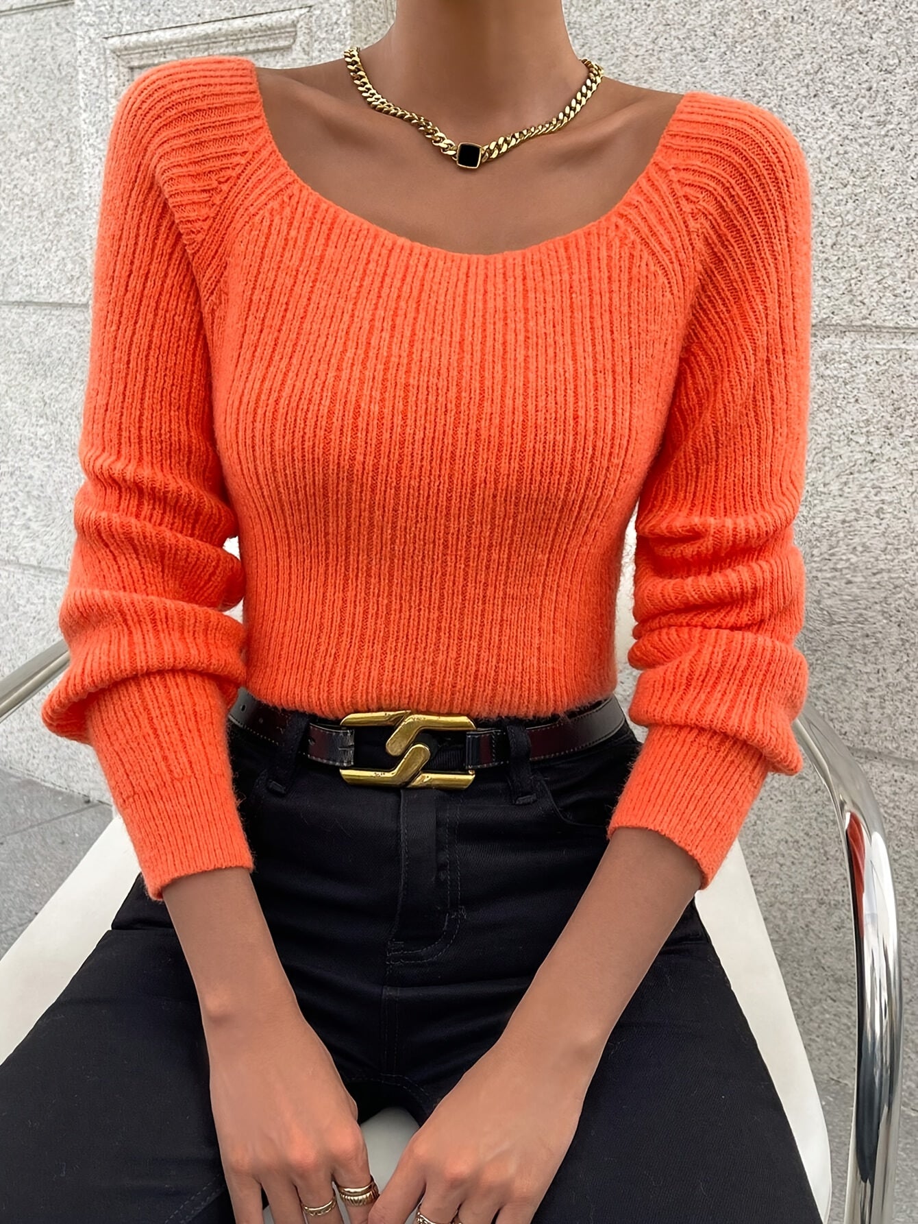 Solid Color Crew Neck Knitted Sweater, Casual Long Sleeve Drop Shoulder Pullover Sweater For Fall & Winter, Women's Clothing MyFave Boutique