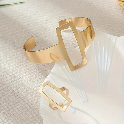 Women's Retro Geometric Square Hollow Ring Bracelet Set - Fashionable Jewelry Gift MyFave Boutique