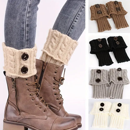 Women's Buttoned Boot Cuffs Knit Leg Warmers - 100% Acrylic Short Knitted Boot Cuff Socks, Solid Color Hand-Knit Fabric, Machine Washable - 1 Pair MyFave Boutique