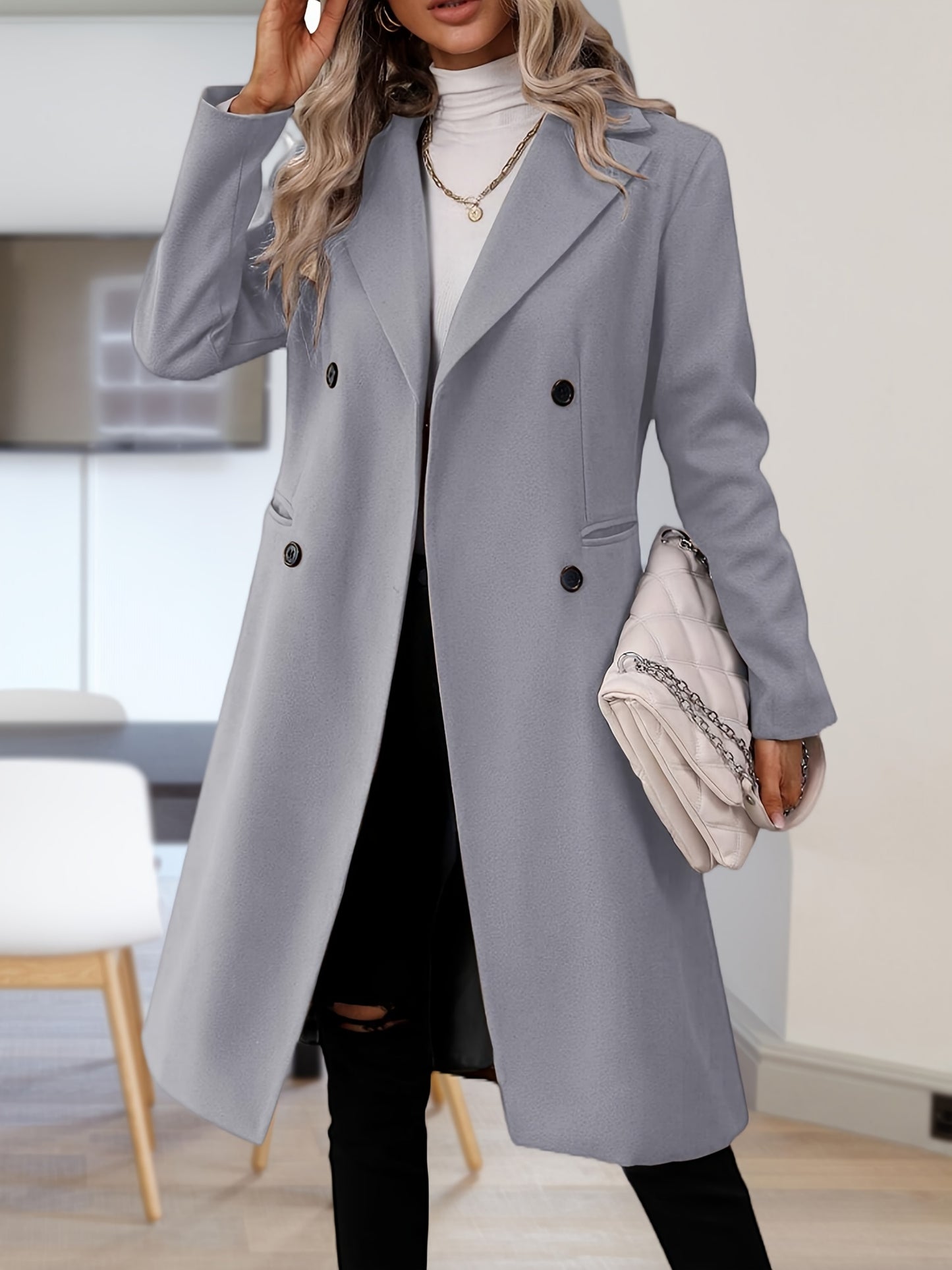 Womens Long Double Breasted Coats Lapel Collar Pea Coat Winter Slim Fit Jackets Trench Coat Outwear MyFave Boutique