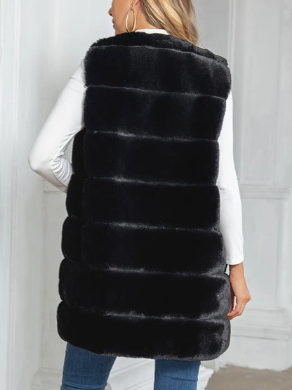 Fuzzy Solid Open Front Vest, Casual Sleeveless Winter Vest, Women's Clothing MyFave Boutique