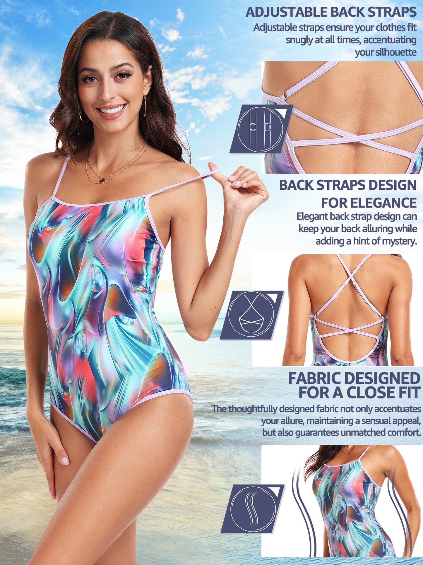 One Piece Swimsuits for Women Modest Tummy Control Swimwear Color Block Print Athletic Bathing Suits MyFave Boutique