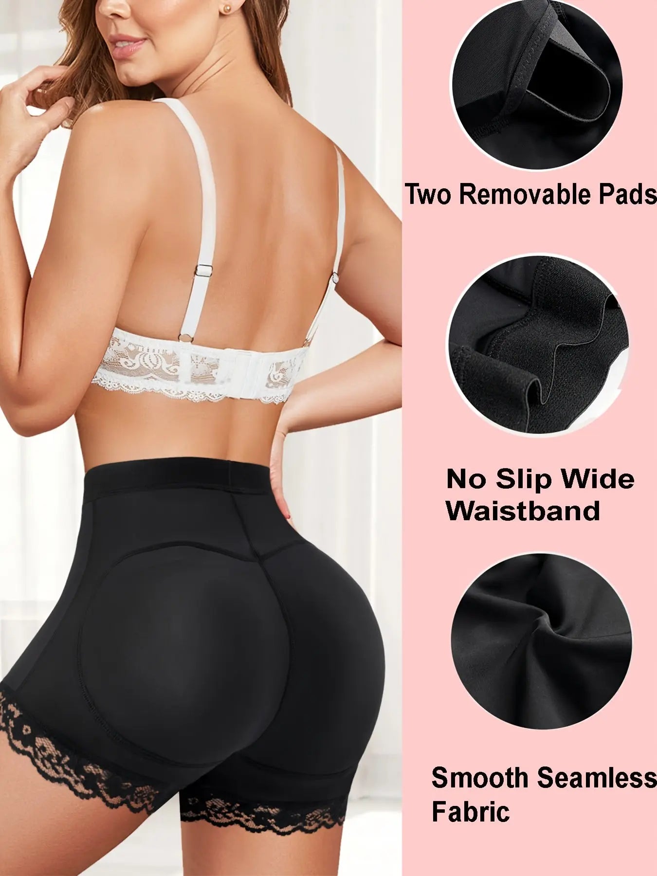 Lace Trim Shaping Shorts, Comfy Tummy Control Butt Lifting Zip Up Shaper, Women's Lingerie & Shapewear MyFave Boutique