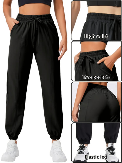 High Waist Black Nylon Jogger Pants with Elastic Legs and Two Pockets - Perfect for Yoga, Running, and Everyday Wear MyFave Boutique