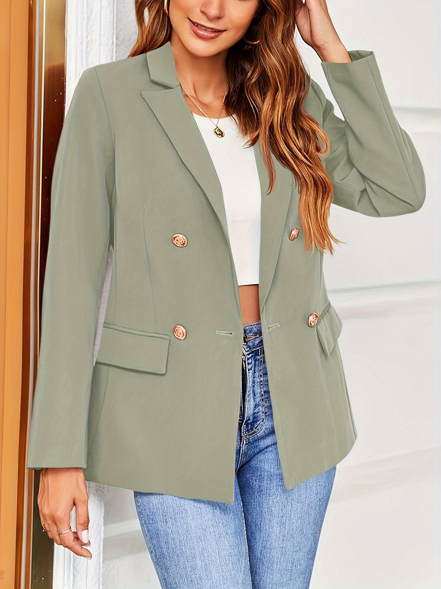 Women's Blazer Solid Color Casual Long Sleeve Lapel Button Blazer Jacket MyFave Boutique