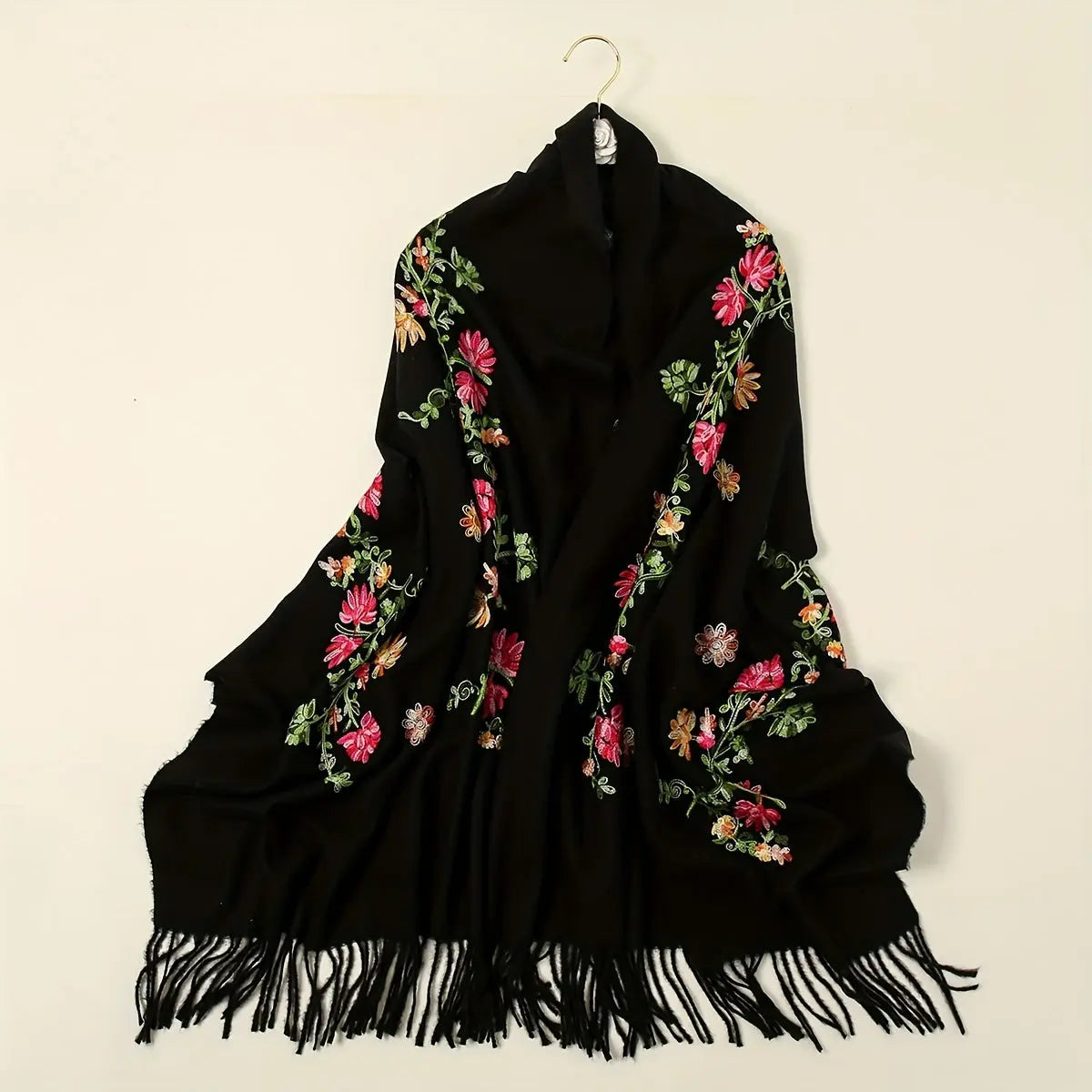 Soft Skin Friendly Scarf Imitation Cashmere Warm Tassel Shawl National Style Flower Embroidered Wrap Elegant Windproof Autumn Winter Scarf MyFave Boutique